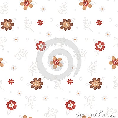 Seamless cute vector spring floral pattern with flowers, plants, branches, leaves, nature in trendy boho colors Vector Illustration