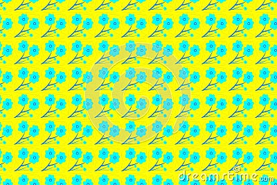 Seamless cyan flower cartoon style wallpaper on yellow background, flower background, flower seamless Stock Photo