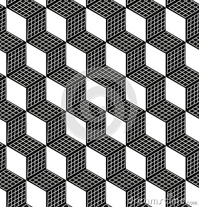 Seamless 3d Cube Pattern. Abstract Futuristic Wrapping Paper Background. Vector Regular 3d Texture. Modern Volume Vector Illustration