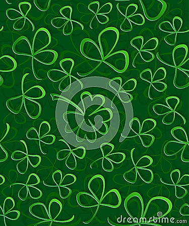 Seamless 3D green paper cut Pattern Clover for St Patrick`s Day, Shamrock wrapping paper, ornament clover foliage Stock Photo