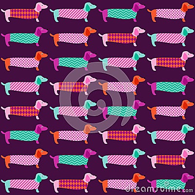 Seamless dachshund dog pattern Vector Illustration