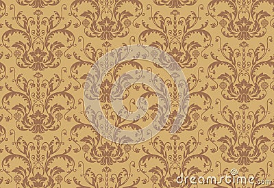 Seamless brown Damask Wallpaper pattern Vector Illustration