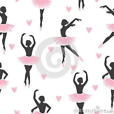 Seamless dancing ballerinas pattern. Vector Illustration