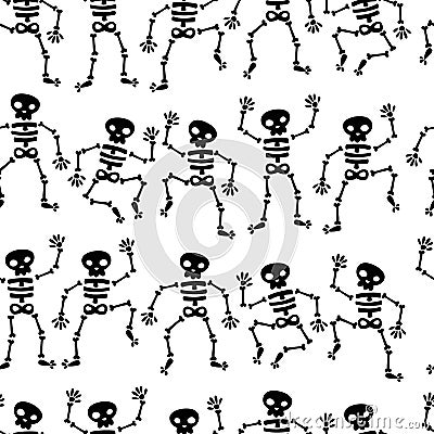 Seamless Dancing Skeleton Pattern Vector Illustration