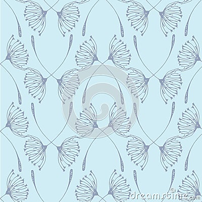 Seamless dandelions pattern on the blue background. Cartoon Illustration