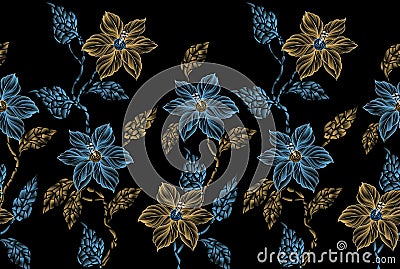 Seamless dark textile floral border Stock Photo
