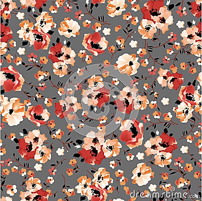 Seamless vector pattern with various flowers Stock Photo