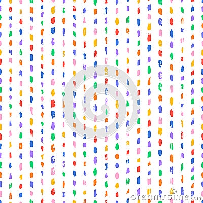 Seamless dash color pattern. Vertical crayon line. Repeating hand draw gouache brush strokes. Sketch bold shape. Repeated geometry Vector Illustration