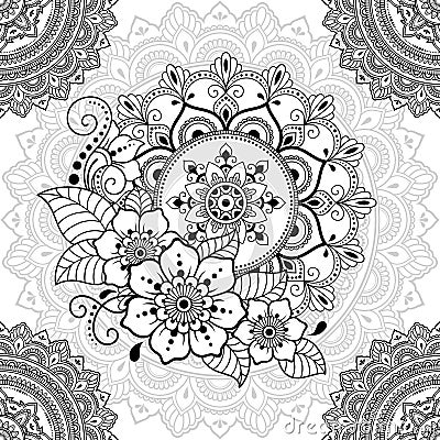 Seamless decorative ornament in ethnic oriental style. Circular pattern in form of mandala and flower for Henna, Mehndi, tattoo, Vector Illustration