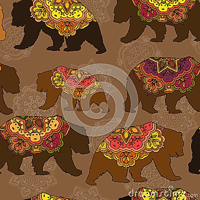 Seamless decorative pattern with circus bears Vector Illustration