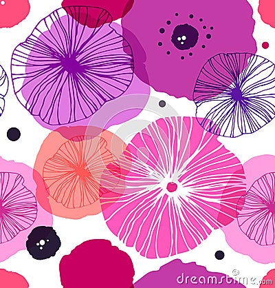 Seamless decorative pattern with poppies. Vector stylish poppy. Rose floral background. Vector Illustration