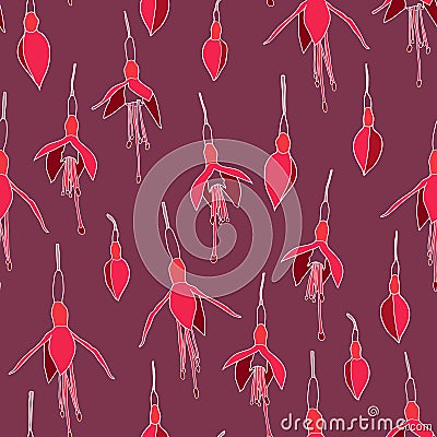 Seamless Deep Red Pattern with small flowers. Vector Illustration