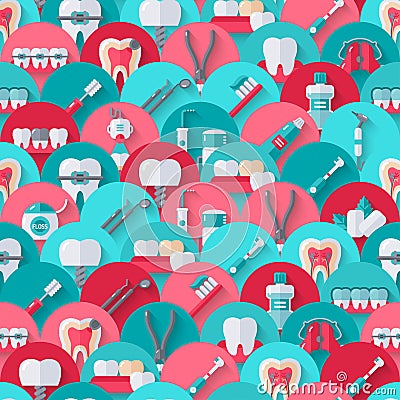 Seamless dental pattern with equipment icons Vector Illustration