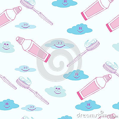 Seamless dental pattern toothpaste, brush and dental elements Vector Illustration
