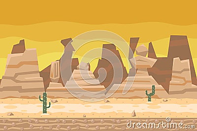 Seamless Desert Road Cactus Nature Concept Flat Vector Illustration