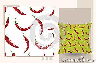 Seamless design of chili pattern Pillow design Vector Illustration