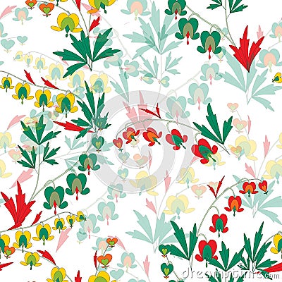 Seamless dicentra pattern Vector Illustration