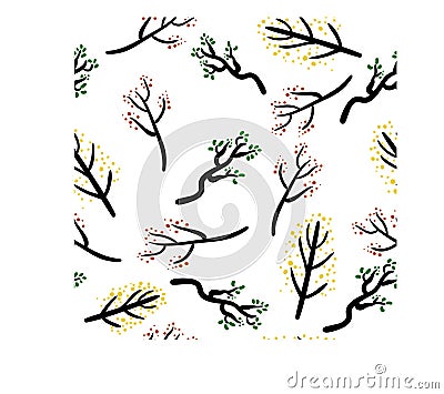 Seamless of different branched isolated on white Vector Illustration