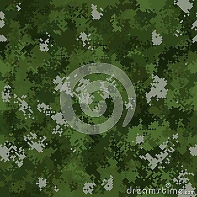 Seamless digital woodland pixel camo texture vector for army textile print Vector Illustration