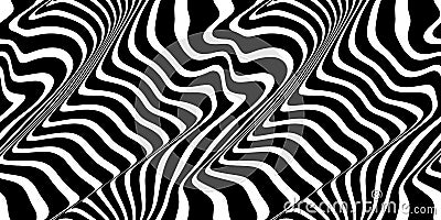 Seamless Distorted Diagonal Stripes Optical Illusion surface pattern design in black and white monochrome Stock Photo