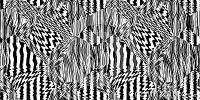 Seamless Distorted Zebra Glitch Stripes trendy surreal psychedelic optical illusion pattern Stock Photo