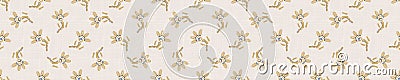 Seamless ditzy pattern in french blue linen shabby chic border. Hand drawn floral ditzy texture banner. Old white blue Vector Illustration