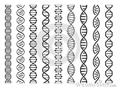 Seamless DNA spiral. Adn helix structure, genomic model and human genetics code pattern vector illustration set Vector Illustration