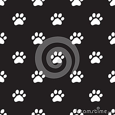 Seamless dog paw pattern on black Stock Photo