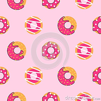 Seamless donut pattern vector. Pink donuts background. Vector Illustration