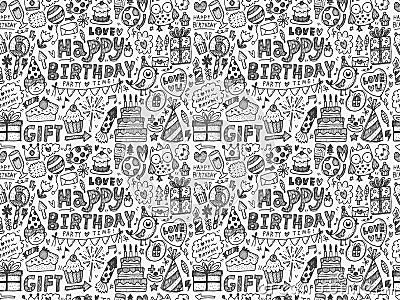 Seamless Doodle Birthday party pattern background Vector Illustration