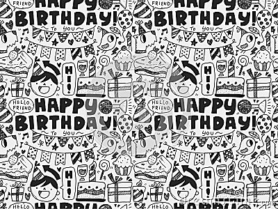 Seamless Doodle Birthday party pattern background Vector Illustration
