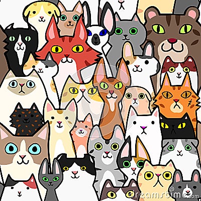 Seamless doodle cats colorful background Vector Illustration