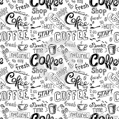 Seamless doodle coffee pattern background Vector Illustration