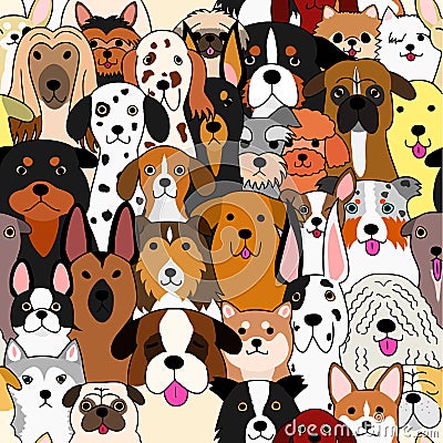Seamless doodle dogs colorful background Vector Illustration