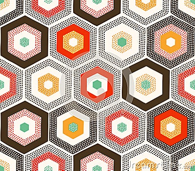 Seamless doodle dots hexagonal pattern Vector Illustration