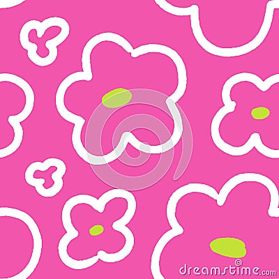 Seamless doodle floral pattern. Abstract kids drawn flower, repeating print in childish naive style. Endless background Vector Illustration