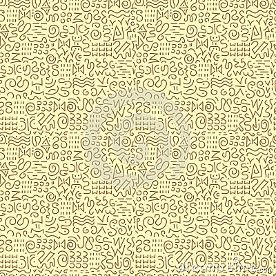Seamless Doodle pattern. Abstract signs and elements ancient writing. Hand drawn background. monochrome Stock Photo