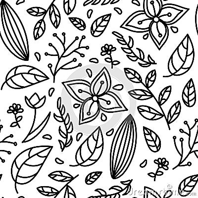 Seamless black white Floral pattern Vector Illustration