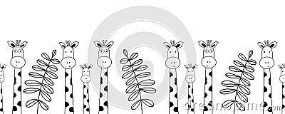 Seamless doodle pattern giraffes. Colorful vector drawing. Seamless texture. Decoration element. Monochrome illustration. Hand Cartoon Illustration