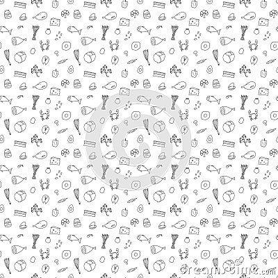 Seamless doodle pattern with ketogenic products Vector Illustration