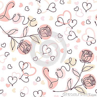 Seamless doodle pattern with linear romantic symbols Vector Illustration