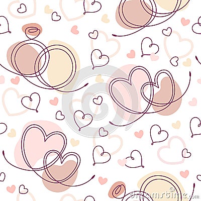 Seamless doodle pattern with linear romantic symbols Vector Illustration