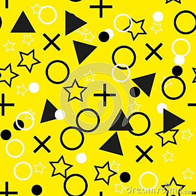 Seamless dots modern pattern. Yellow background geometry circle, star color seamless fabric sample. geometric pattern swatch Cartoon Illustration