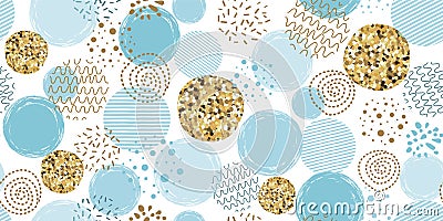 Boys blue dotted seamless pattern Polka dot abstract background blue glitter gold circles Vector pink print Vector Illustration