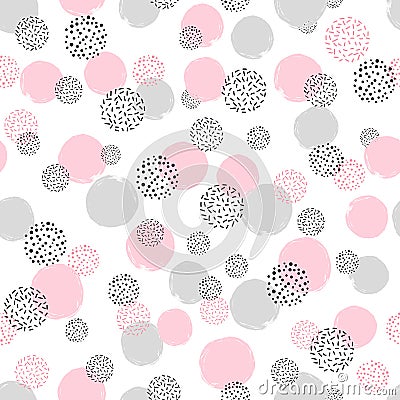 Seamless dotted pattern with pink and gray circles Vector Illustration