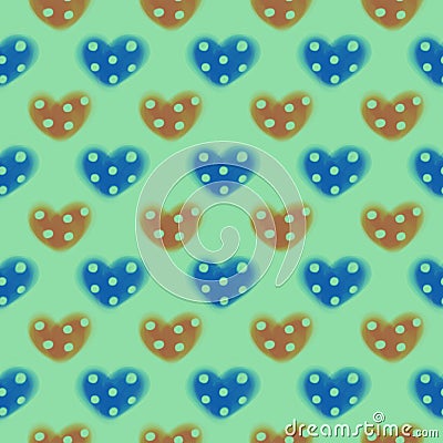 Seamless drawn pattern. Watercolor background with hand drawn hearts with dots. Stock Photo