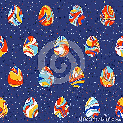 Seamless Easter Background with Decorated Eggs and `Easter` Vector Illustration