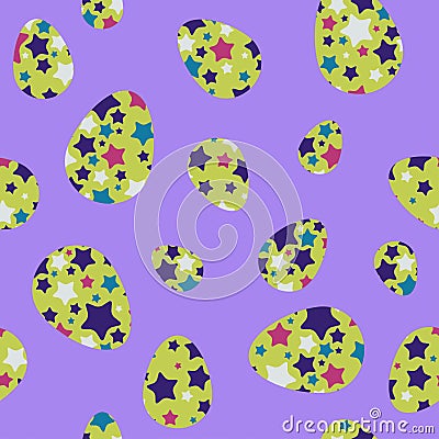 Seamless Easter Background with Decorated Eggs and `Easter` Vector Illustration