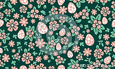 Seamless Easter egg pattern background, with leaf and floral cute design Vector Illustration