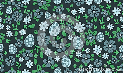 Seamless Easter egg pattern background, with leaf and floral cute design Vector Illustration